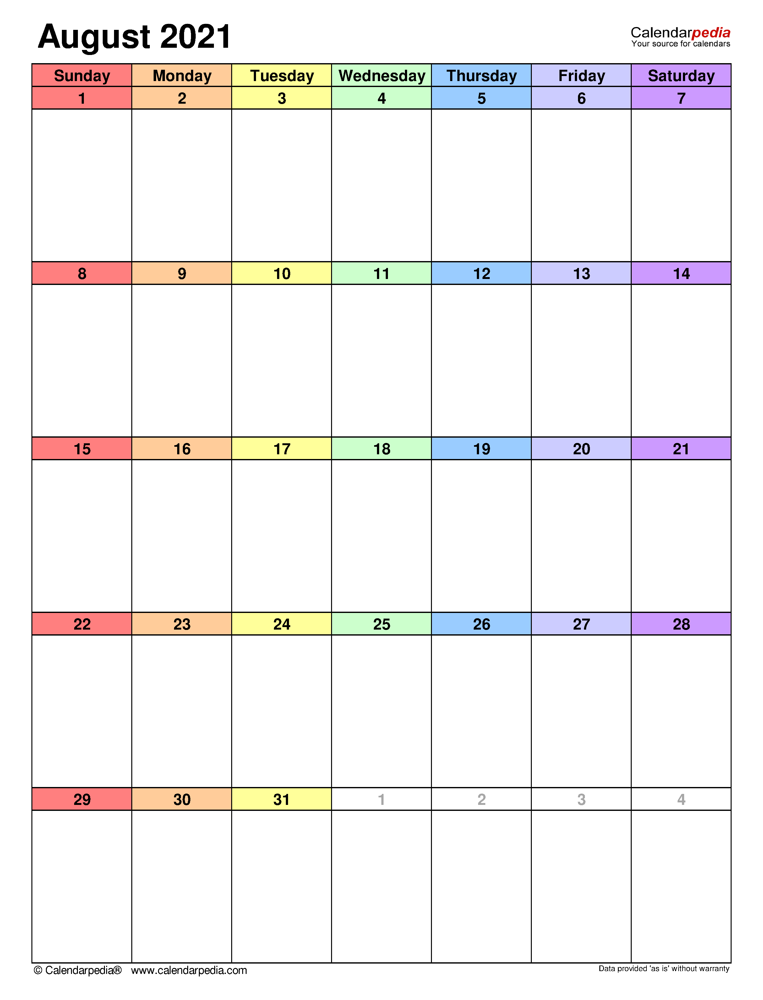 August calendar templates for word excel and pdf