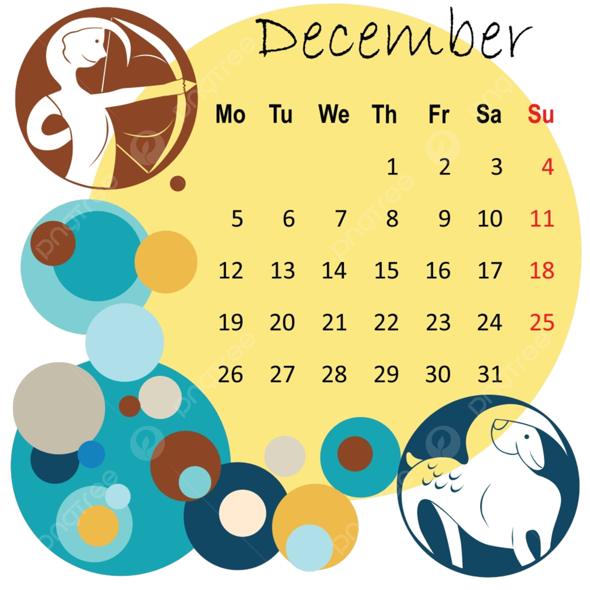 December calendar vector design images calendar december with zodiac signs color vector date png image for free download