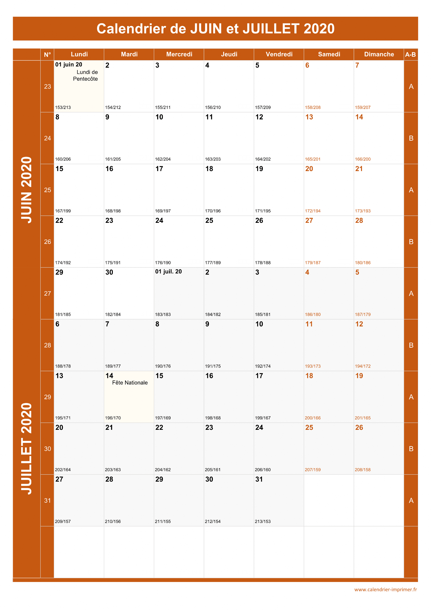 Calendrier juin et juillet ã imprimer