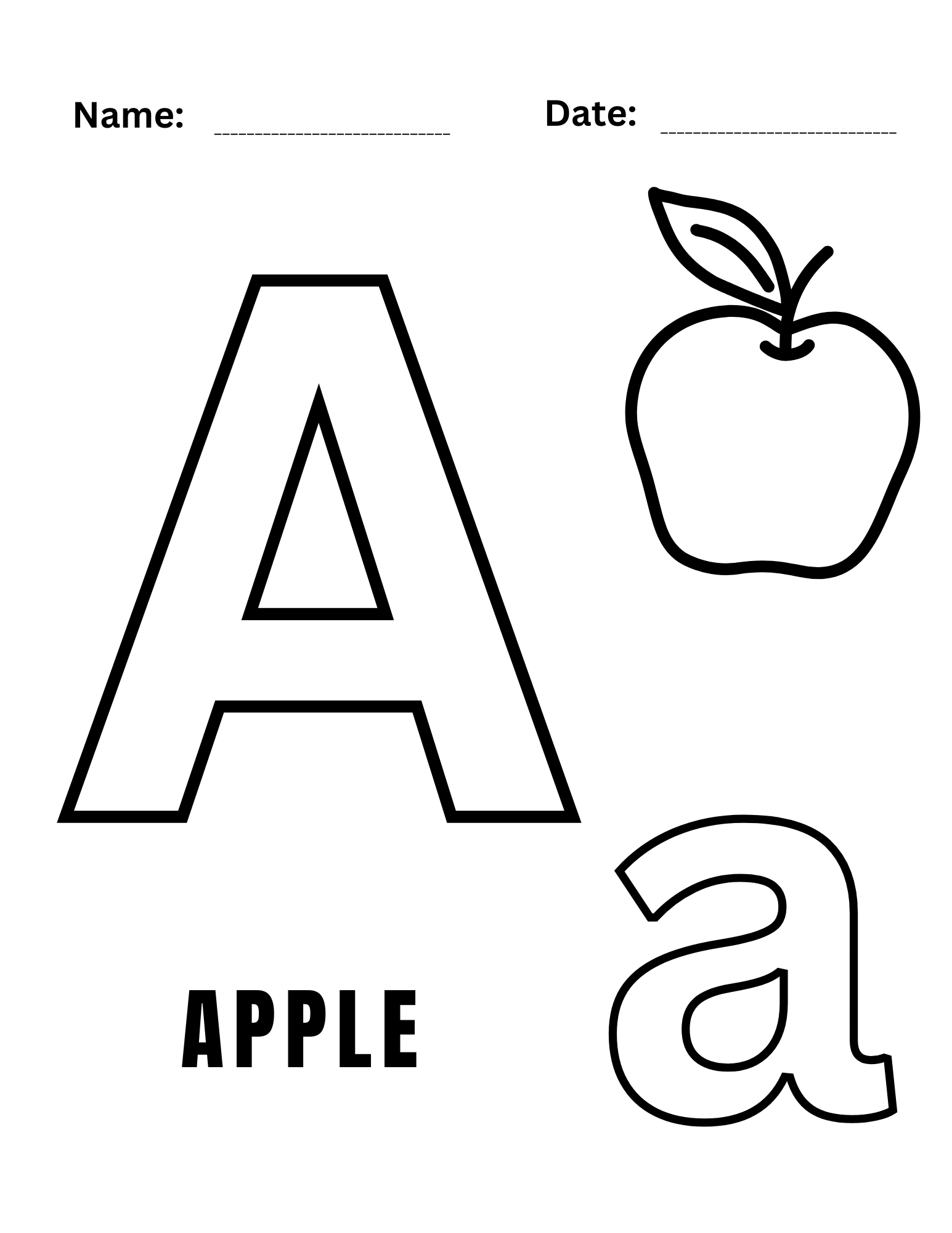 Alphabet a coloring pages free printable
