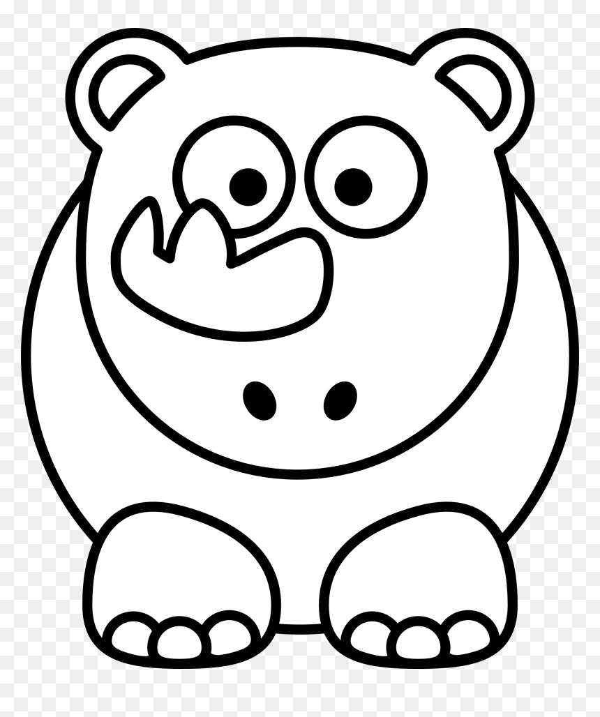 Cartoon rhino black white line coloring sheet colouring