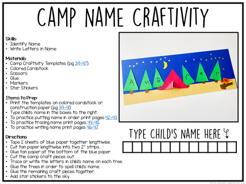 Preschool camping plans and printables