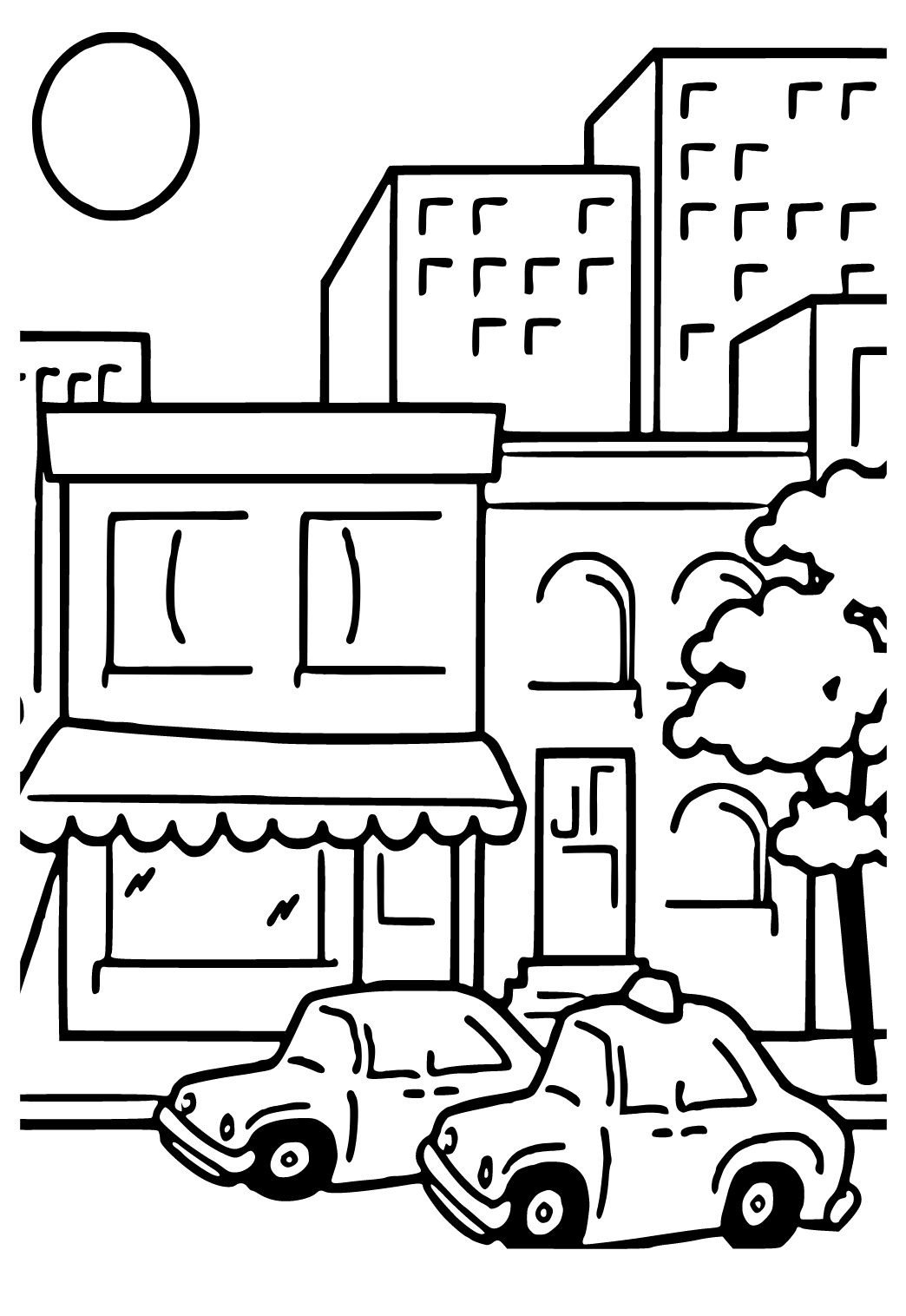 Free printable city street coloring page for adults and kids