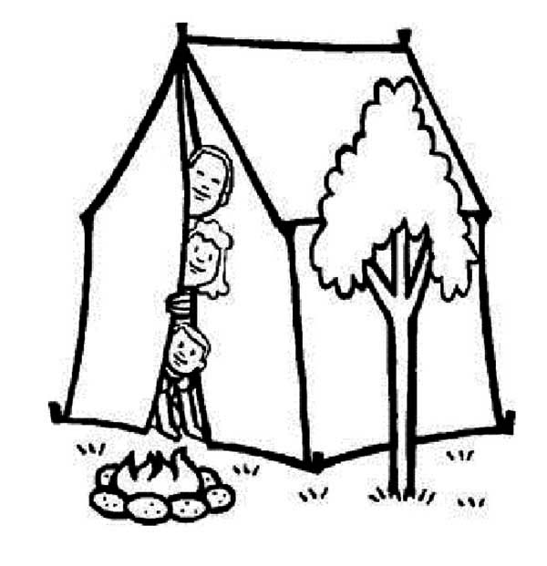 A family at summer camp coloring page