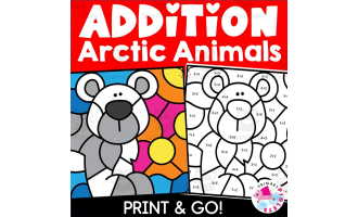 Winter math coloring pages addition to color by number code