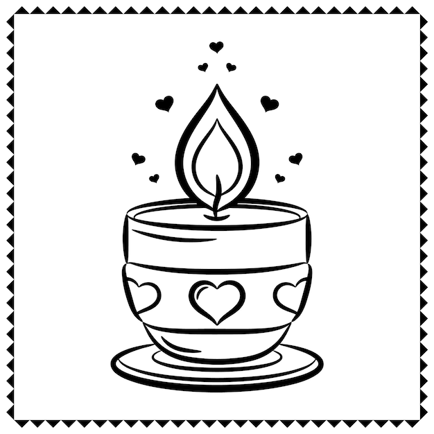 Premium vector valentine love candle drawing sketch for coloring