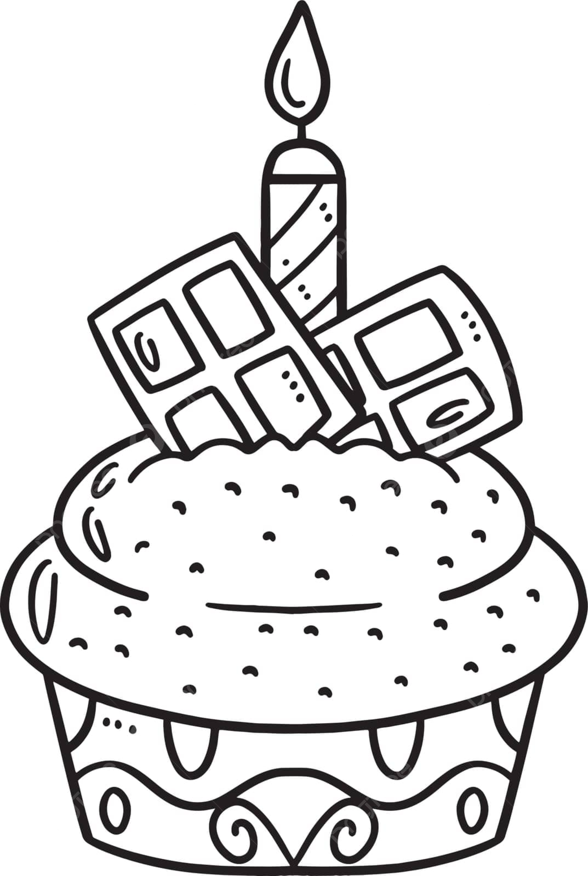 Birthday cupcake with a candle isolated coloring colouring page silhouette happy vector colouring page silhouette happy png and vector with transparent background for free download