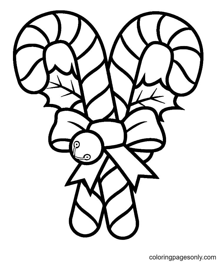 Free printable christmas candy cane for kids coloring page