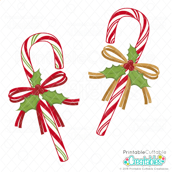 Holly ribbon candy canes svg cut files clipart for cricut