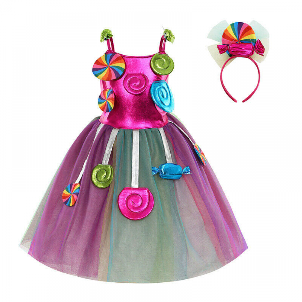 Kids girls princess mesh dresses with headband pcs rainbow color candyland dress up birthday costume