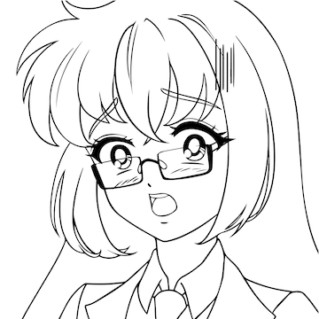 Chica anime asustada con gafas retrato de icono ilustraciãn de vector de contorno lãneas negras aisladas en blanco vector premium