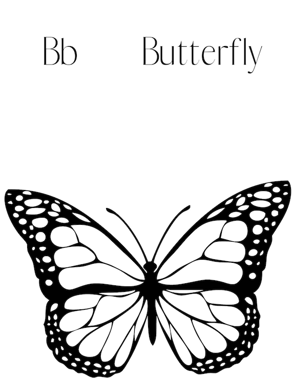 B is for butterfly coloring page