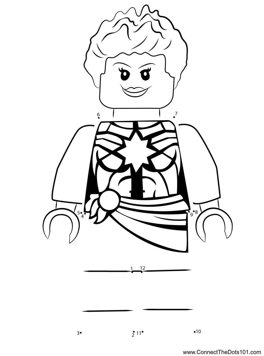 Lego captain marvel aka carol danvers dot to dot printable worksheet