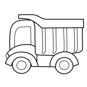 Premium vector plastic dump truck coloring book with thick contours for kids on a white background