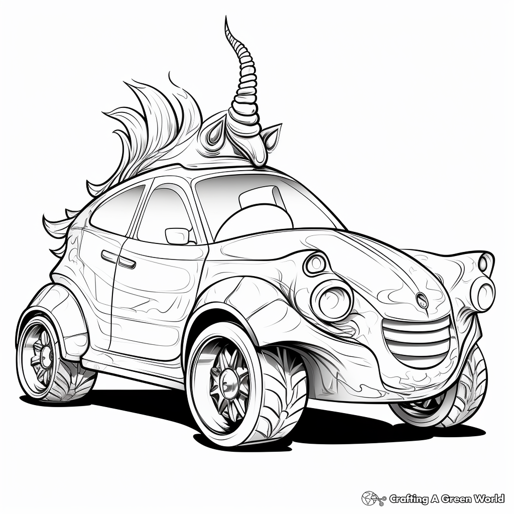 Unicorn car coloring pages