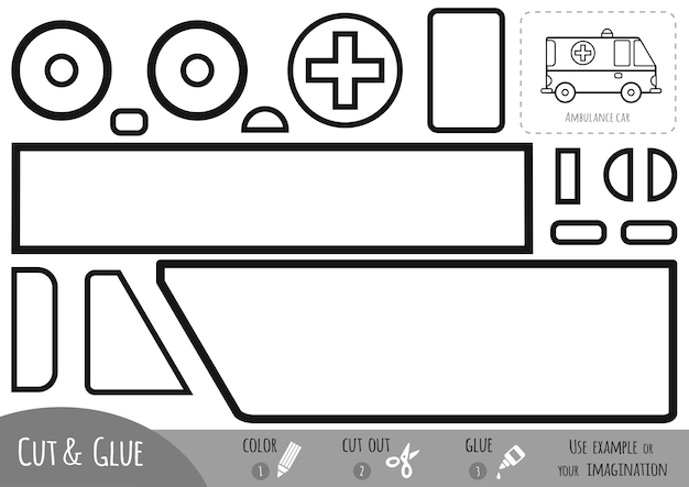 Premium vector education paper game ambulance car use scissors and glue to create the image