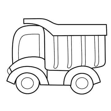 Premium vector plastic dump truck coloring book with thick contours for kids on a white background