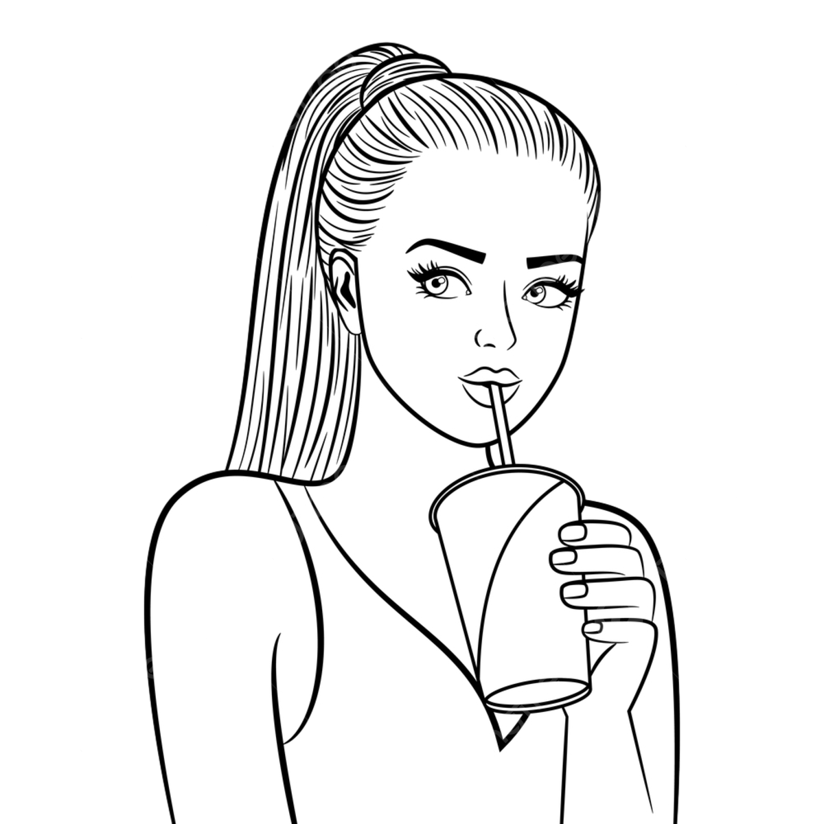 Dibujo de chica guapa en blanco y negro con vaso papel png dibujos dibujo de niãa dibujo de taza dibujo en papel png y vector para dcargar gratis