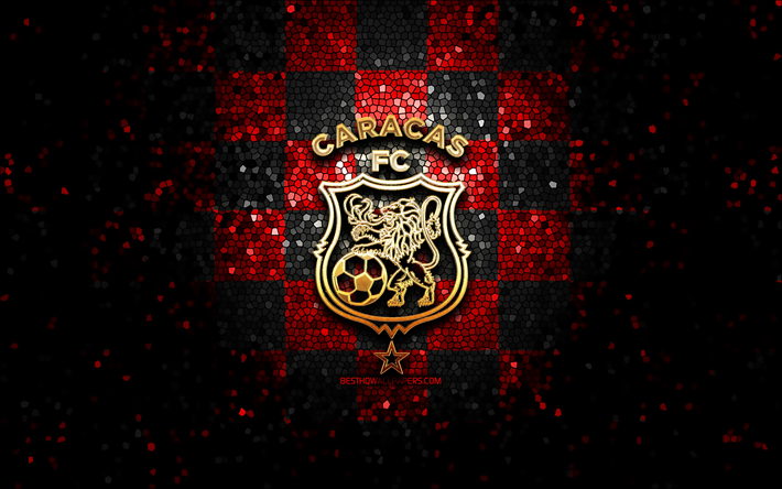 Download wallpapers caracas fc glitter logo la liga futve red black checkered background soccer venezuelan football club caracas fc logo mosaic art football venezuelan primera division fc caracas for desktop free pictures