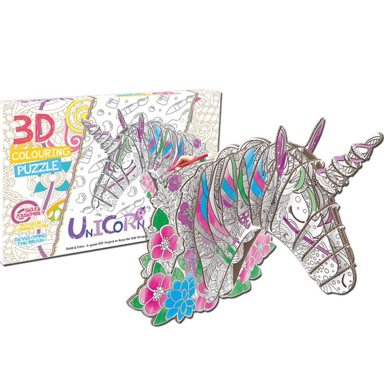 D unicorn coloring puzzle set wall hang artwork puzzles graffiti pens diy toys