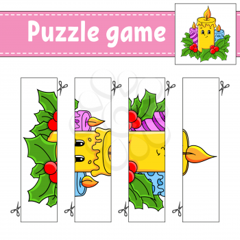 Puzzle game for kids cutting practice christmas theme education developing worksheet activity page cartoon character