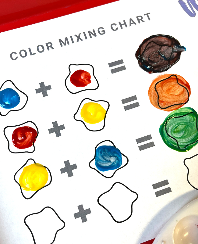 Free printable color mixing activity