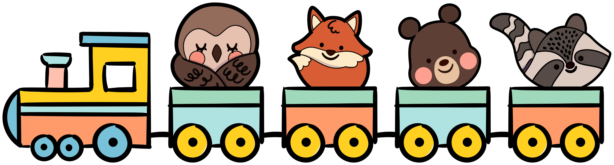 Lovely animal train illustration wall art