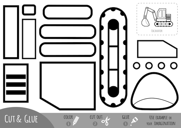 Premium vector education paper game excavator use scissors and glue to create the image