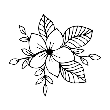 Premium vector hand drawn flower bouquet arrangement in black and white color doodle or sketch style