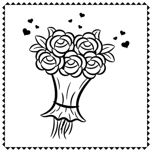 Premium vector valentine love flowers bokeh drawing sketch for coloring