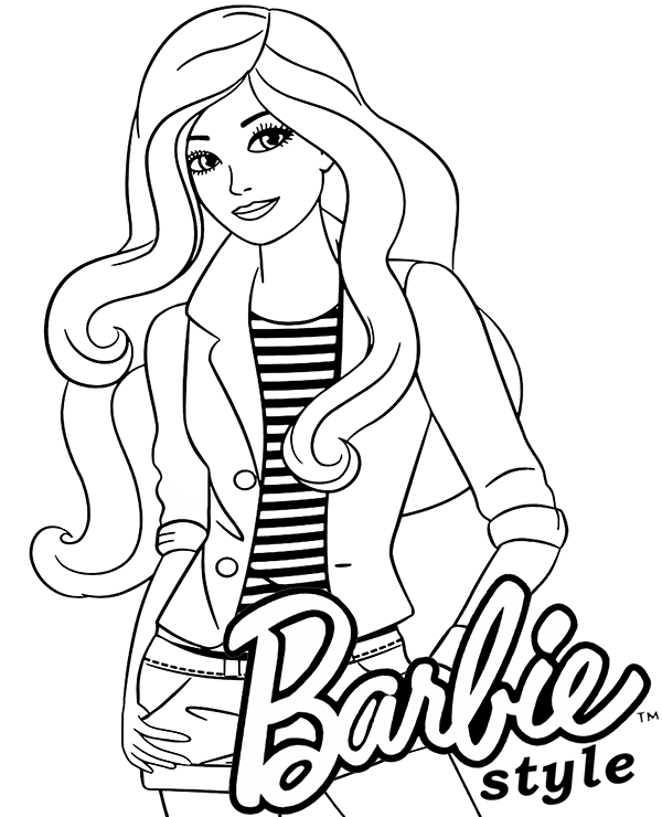 Modern barbie coloring page with original logo