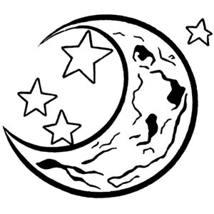 Download black and white crescent moon with stars sticker png online