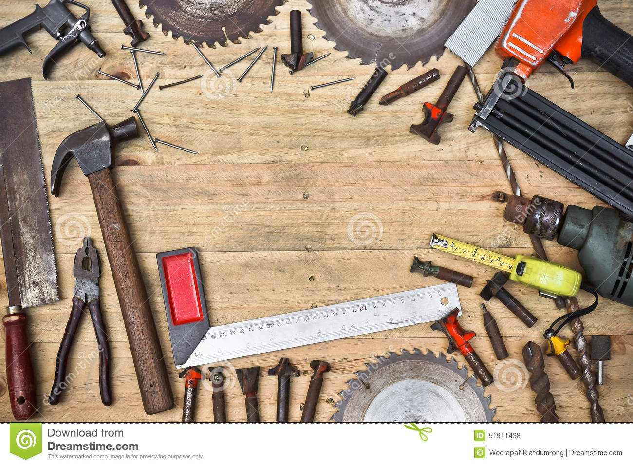 Carpenter s tools background stock photo
