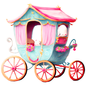 Download charming blue carriage with cats and floral decorations png online