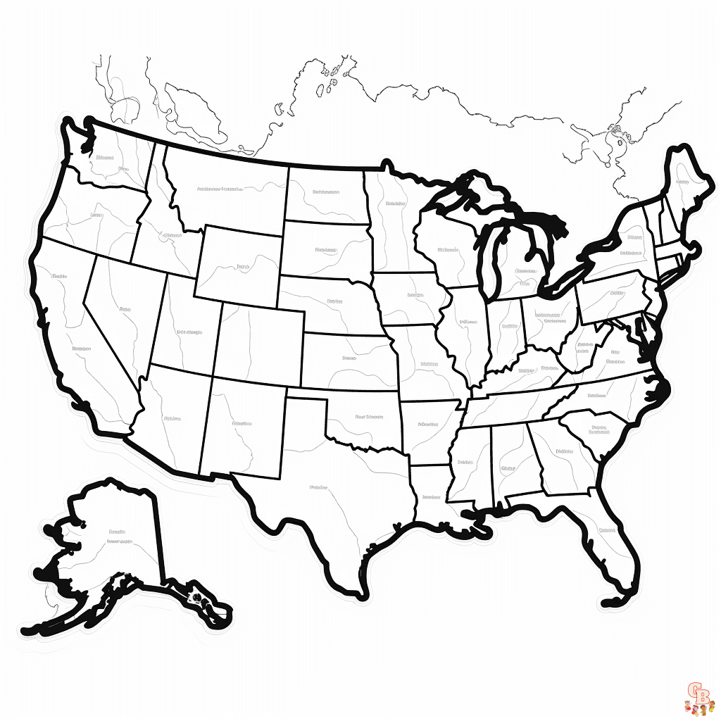 Disegni da colorare stampabili della mappa degli stati uniti gratuiti per bambini e adulti