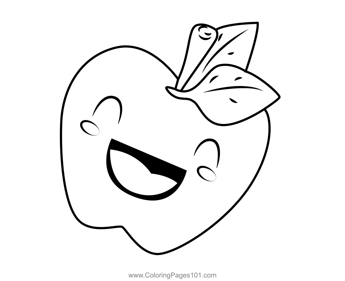 Happy cartoon apple coloring page for kids