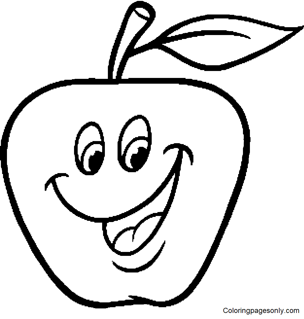 Happy cartoon apple coloring page