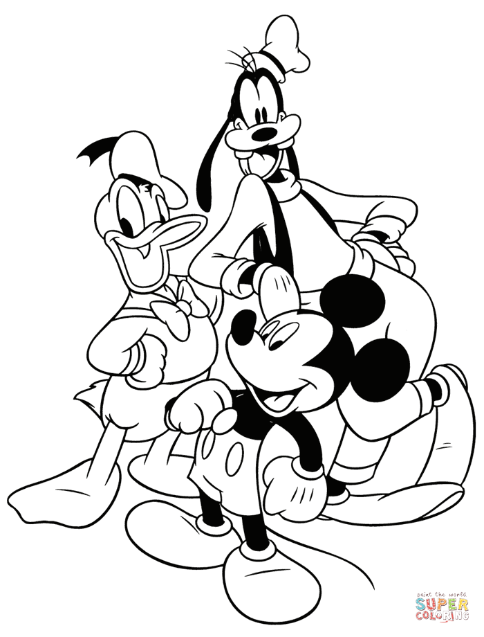 Mickey donald and goofy coloring page free printable coloring pages