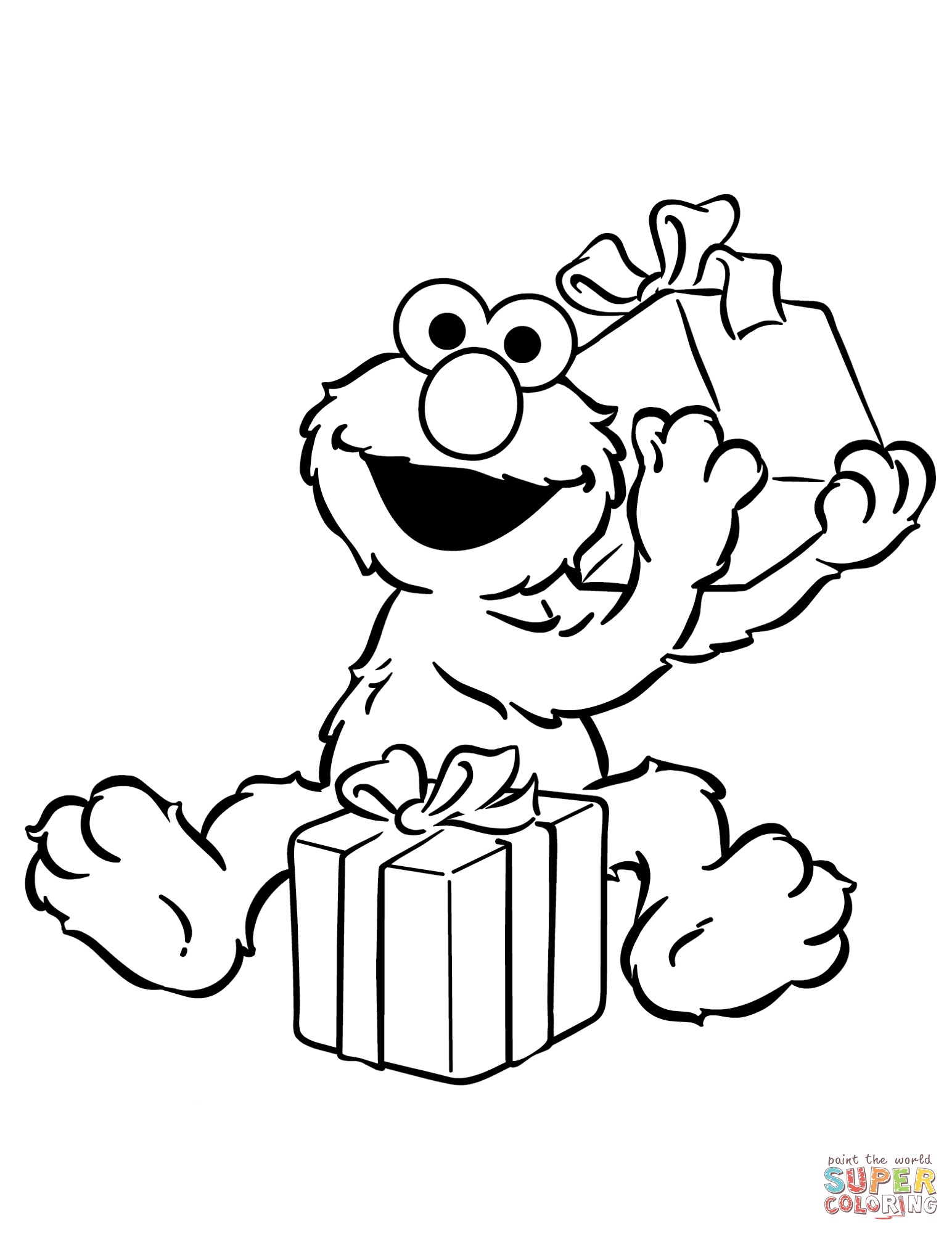 Elmo opening birthday presents coloring page free printable coloring pages
