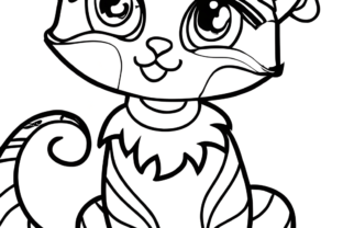 Cute cat coloring page black and white