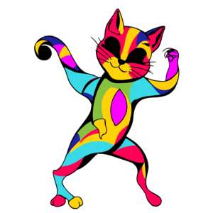 Download colorful cartoon cat dancing pose with sneakers png online