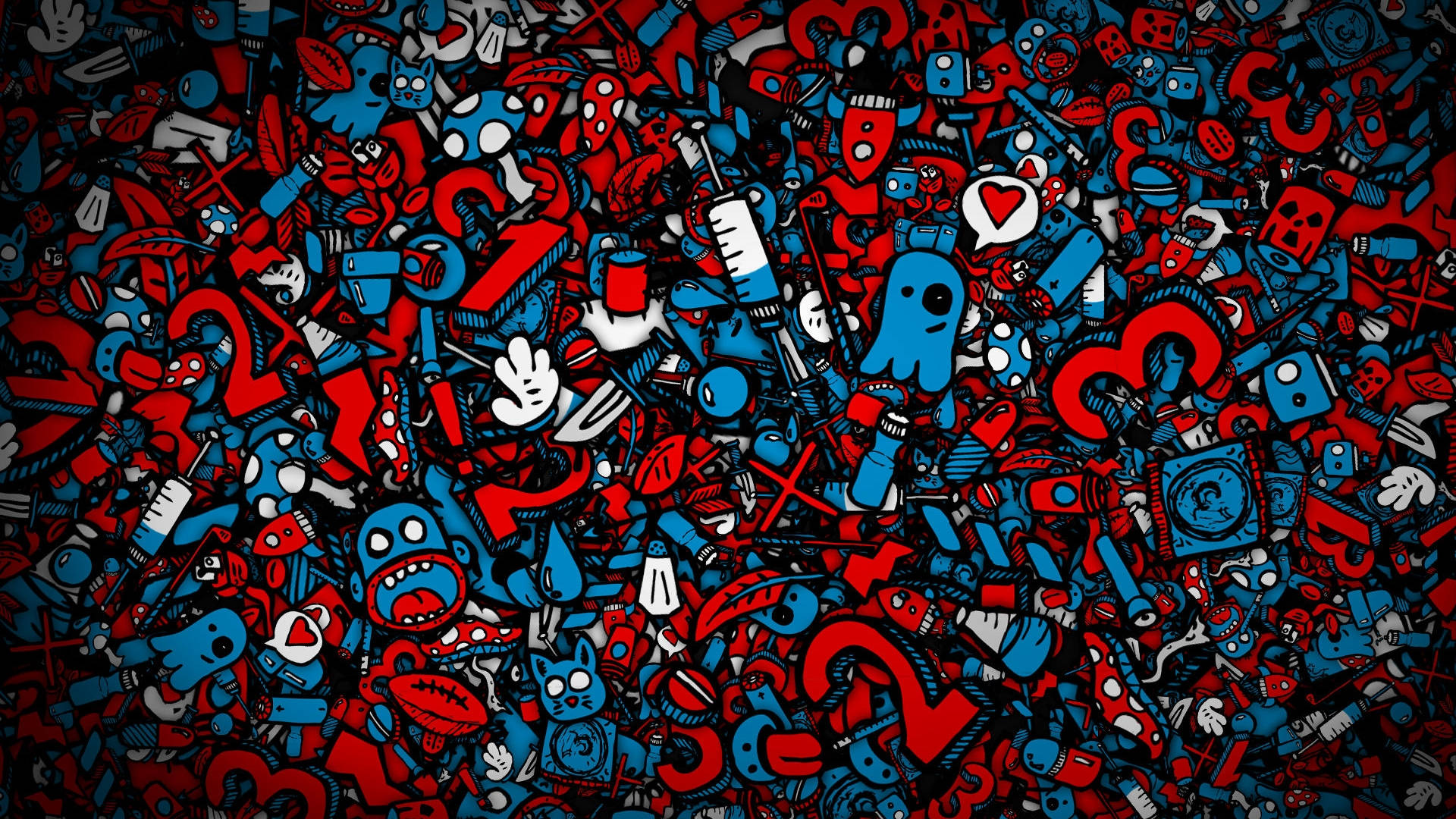 Download blue and red cartoon collage wallpaper