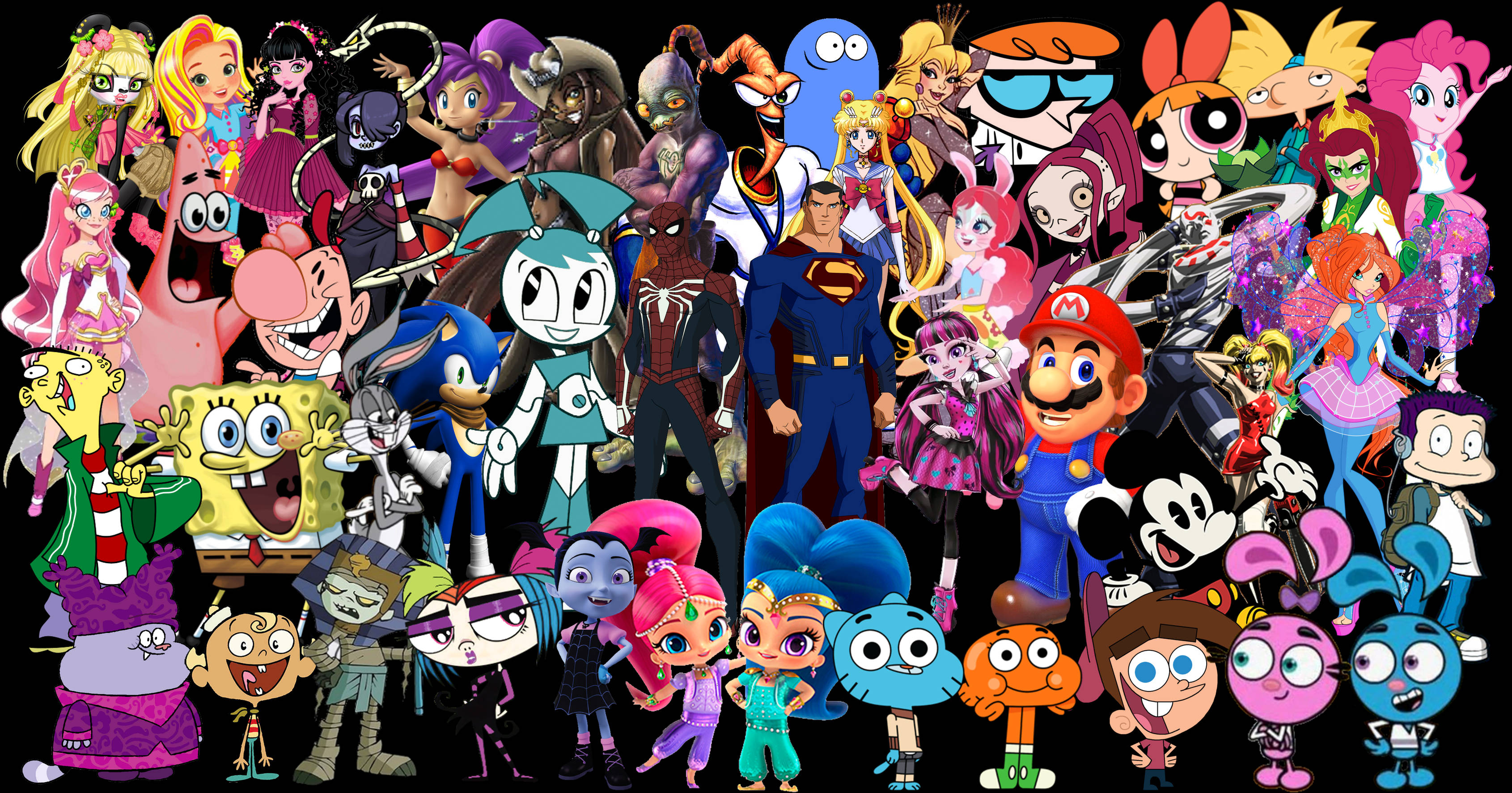 Download cartoon characters collage wallpaper