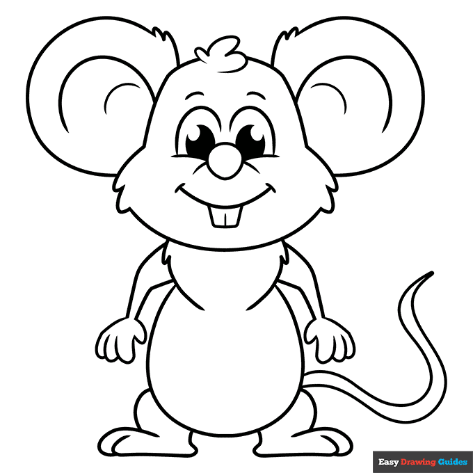 Cute cartoon mouse coloring page easy drawing guides