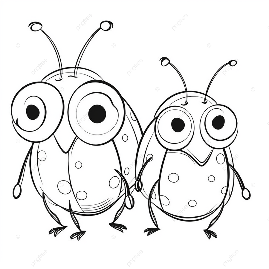 Cartoon ladybugs coloring pages to color basic simple cute cartoon ladybugs outline isolated on white background children s coloring page png transparent image and clipart for free download