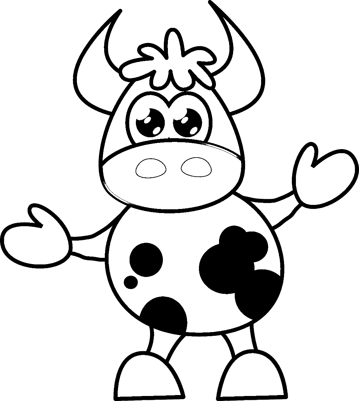 Cow coloring page simple for kids