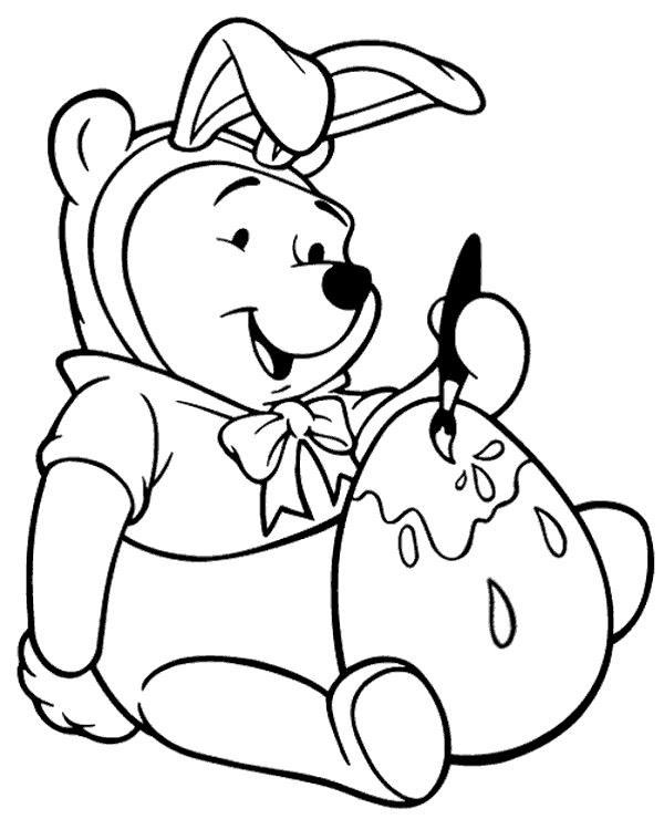 Winnie the pooh painting a big egg coloring page