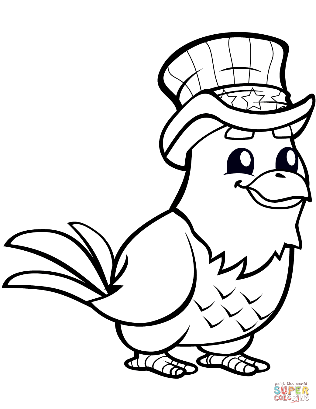 Funny eagle with top hat coloring page free printable coloring pages