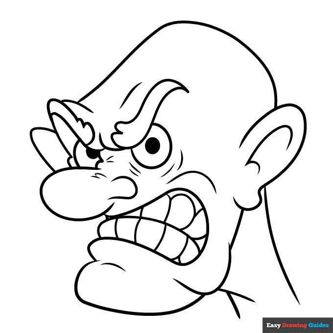 Cartoon angry face coloring page easy drawing guides