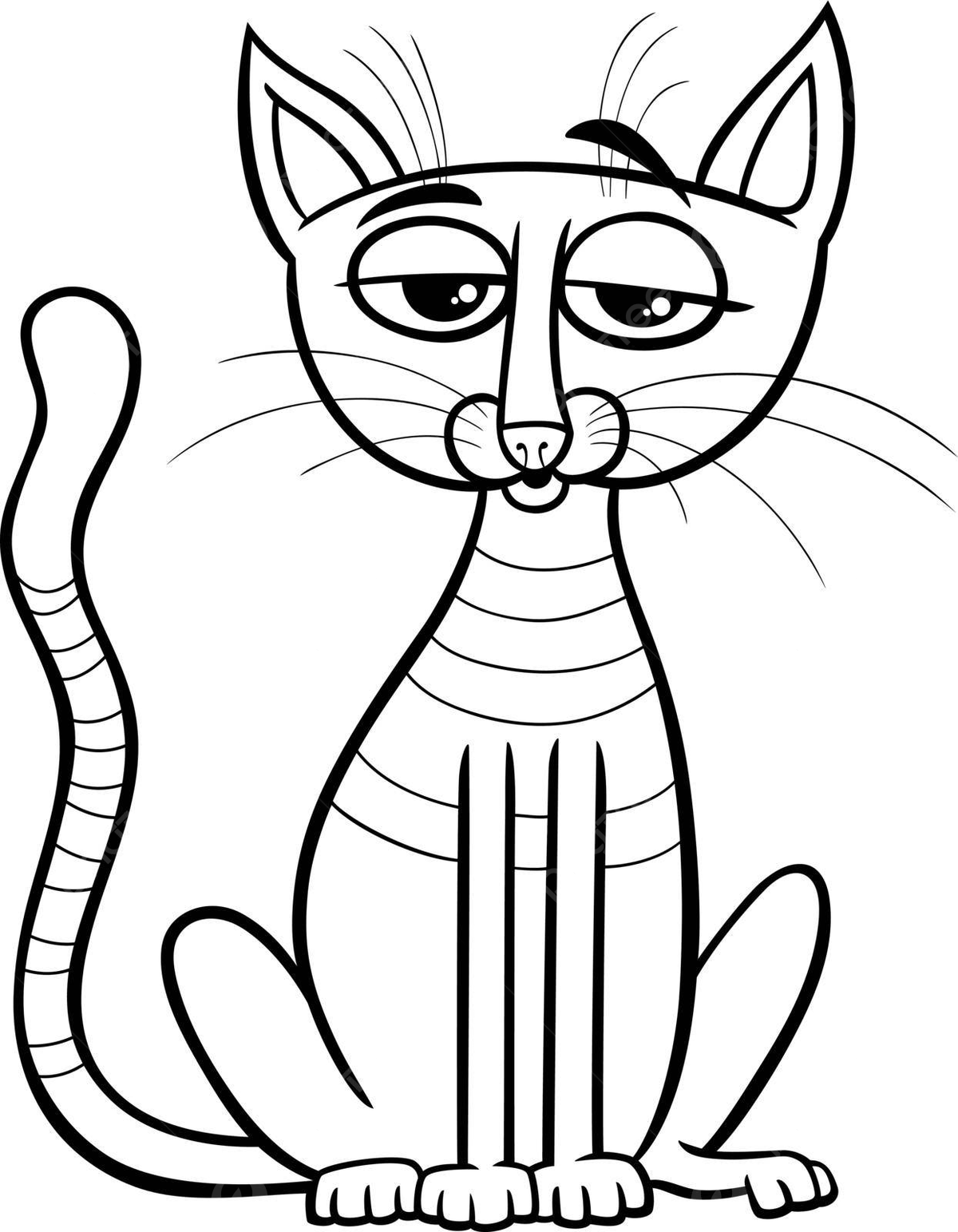 Page from a coloring book featuring a cartoon tabby cat character vector mascot graphic color book png and vector with transparent background for free download